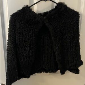 Valerie Stevens Luxurious Black Textured Cape it is rabbit fur not fux fur